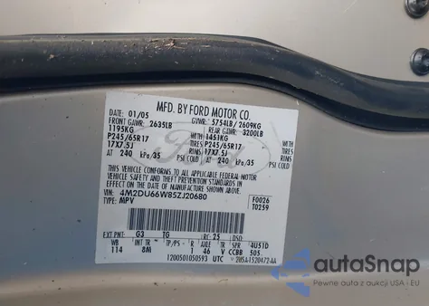 2005 Mercury Mountaineer из США, поврежденный, VIN 4M2DU66W85Z120680